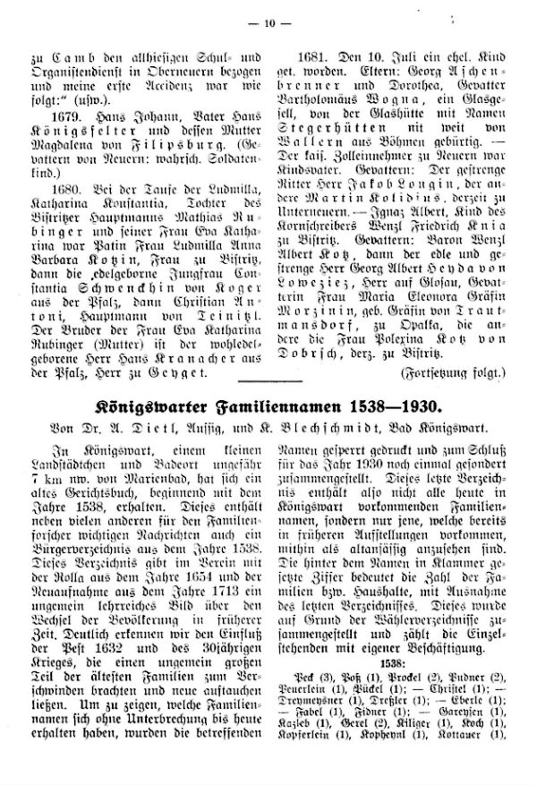 Königswarter Familiennamen 1538-1930