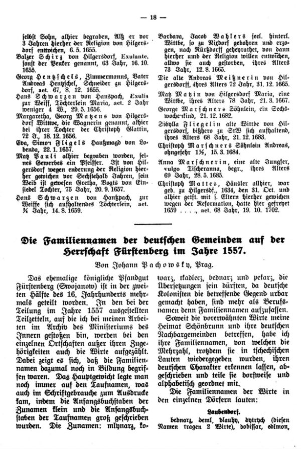 Die Familiennamen der deutschen Gemeinden auf der Herrschaft Fürstenberg im Jahr 1557