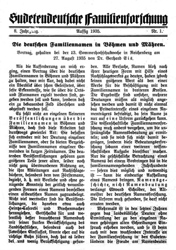 Die deutschen Familiennamen in Böhmen und Mähren - 1